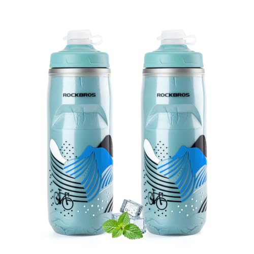 ROCKBROS Bike Water Bottle, 21oz Insulated Cycling Squeeze Bottle - color: Blue*2 Pack