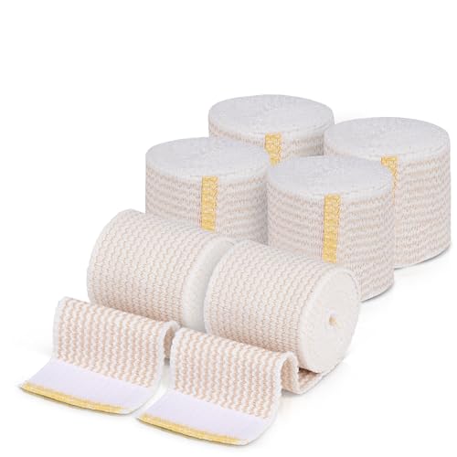 Premium Elastic Bandage Wrap (2” Wide, 6 Pack) - Nexskin Latex Free Athletic/Medical Compression Bandages Hook & Loop Fasteners at Both Ends - Lifetime Washable & Reusable Bandages - size: 6 Pack
