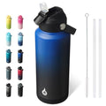 BJPKPK 32oz Insulated Water Bottle, Stainless Steel Bottle with Straw Lid - color: Black Blue, size: 32 Ounces