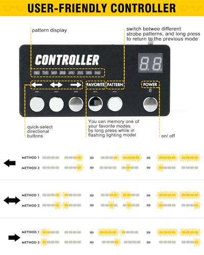 LUMENIX LED Emergency Dash Strobe Lights Bar w/Controller Windshield Visor Safety Warning Traffic Caution Lightbar Deck Split Flashing Light for Construction Vehicles Work Trucks Pickup - Amber