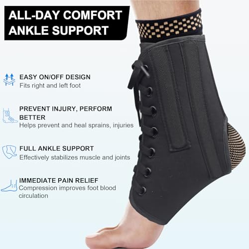 AIDY-PRO Lace Up Ankle Brace with Metal Side Stabilizers, Adjustable Lace-Up Ankle Braces for Men and Women Sprained Foot Support Brace for Posterior Tibial Tendonitis Achilles Tendon Injury S - size: Small