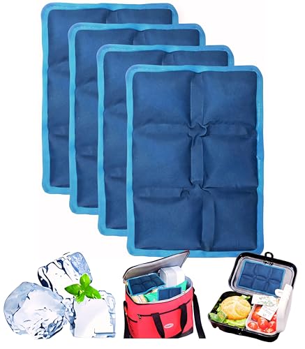 4pcs Slim Ice Packs for Lunch Boxes, Lunch Bags & Coolers, Reusable Non-Toxic Gel Freezer Packs, BPA-Free, Leakproof, Food Safe, Long Lasting Ice Packs for Picnic, School, Sports & Camping.