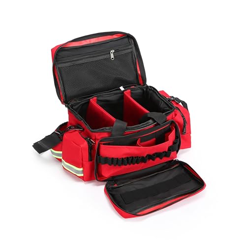 First Aid Bag Empty First Responder Bag,First Aid Kits Storage,Trauma Bag with Detachable Dividers, Medical Bag for Nurses,Ideal for EMT, EMS,Paramedics,Home Health Care(Bag Only) - color: Red