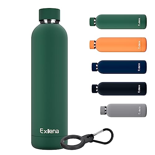 Exllena Slim Insulated Water Bottles for Travel 32oz with Clip, Double Wall Vacuum Stainless Steel Water Bottle Keeps Drinks Cold 24 Hrs/Hot 12 Hrs, 100% Leakproof, BPA Free(Emerald Green) - color: Emerald Green, size: 1 L