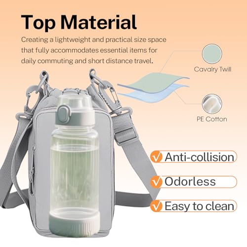 Water Bottle Holder with Phone Pocket for 40/32 oz,Water Bottle Holder/Sleeve with Adjustable Shoulder Strap and Charm. - color: Light Grey