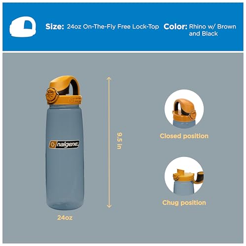Nalgene 24 oz On The Fly Lock-Top Water Bottle, Rhino w/Brown and Black - color: Rhino with Brown/Black, size: 24 Ounces