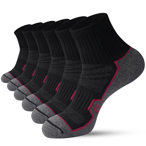 Men's Cushioned Ankle Socks, Athletic Running Gym Socks 6 Pairs - color: 6 Pairs Black, size: 8-10
