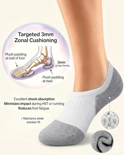 Gonii Compression No Show Athletic Womens Socks Running Cushioned 5-6 Pairs - color: 5 Pairs White, size: 8-10
