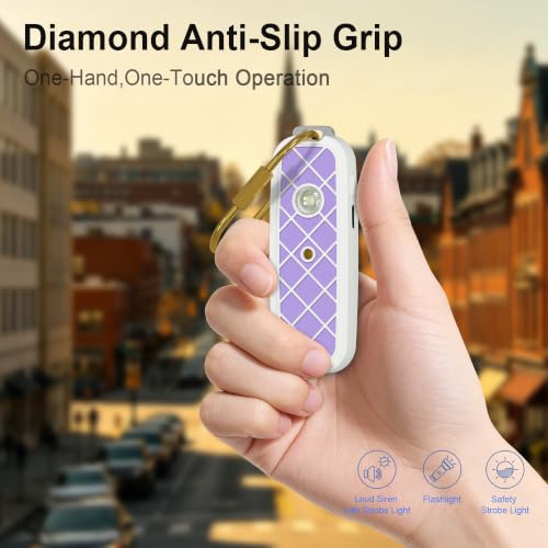 130dB Personal Safety Alarm Keychain for Women & College Girls - 240 Min Siren, Dual Activation (Pin & Button), Locking Pin, LED Strobe, Rechargeable Anti-Slip Grip (Lilac Purple) - color: Lilac Purple