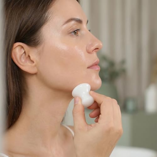 Uonlytech 2Pcs Gua Sha Facial Tools, White Jade Quartz Massage Gua Sha Rollers Stones Scraping Massage Tool for Women Home Spa
