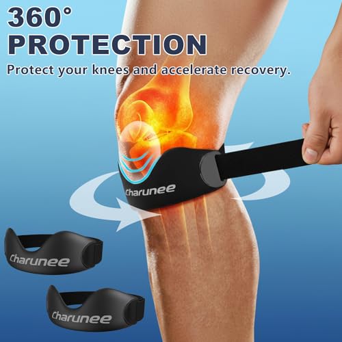 Charunee 2 Pack Patellar Tendon Support Strap Knee Brace for Women & Men,Silicone Patella Band for Running Hiking Basketball Gym Fitness Tennis Badminton Cycling