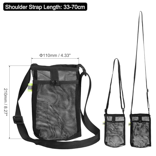 Uxcell Water Bottle Holder With Adjustable Shoulder Strap, Carrier Bag, Mesh Crossbody Carrier With Pocket for Sports, Hiking, Walking, Travel - color: Black