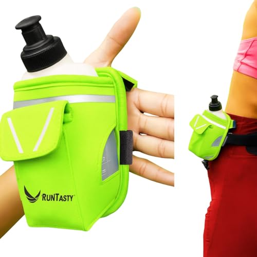 2-in-1 Running Fun: Handheld 12 Oz Water Bottle & Running Belt Add-On. No-Grip Design Straps on Hand & Slides on Belt. Waterproof Pocket for Money, Keys. Maximize Time, Freedom & Health - color: Electric Lime