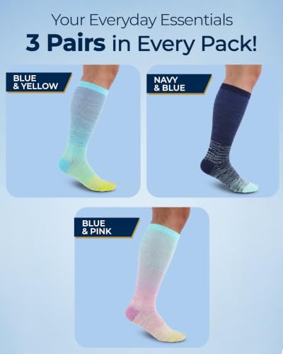 Pembrook® 3 Pairs Plus Size Compression Socks Wide Calf - Bamboo Viscose - color: Line Patterns - 3 Pairs, size: X-Large