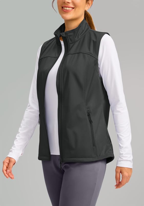 Soothfeel Women's Vest with 4 Pockets Lightweight Jacket Hiking Travel - color: Dark Grey, size: XX-Large