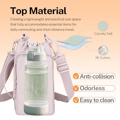 Water Bottle Holder with Phone Pocket for 40/32 oz,Water Bottle Holder/Sleeve with Adjustable Shoulder Strap and Charm. - color: Pink
