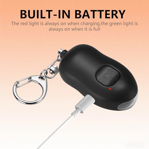 Rechargeable Personal Alarm, 130dB SOS Safety Alarm,LED Light, Security Siren Keychain for Women and Elderly,Security Siren Keychain ,Self Defense Alarm (Black) - color: Black