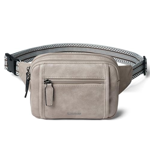 LATMAP 3L TRIPLE ZIP Fanny Packs Belt Bag For Women Men Crossbody Waist Pack Sling Chest Bum Travel Bag Purse Faux Leather Fashion Cute Grey - color: Light Grey