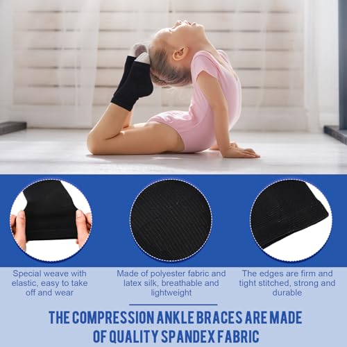 Tarpop 2 Pairs Kids Ankle Brace, Compression Sleeves, L+M, Black - color: Black, size: Medium,Large
