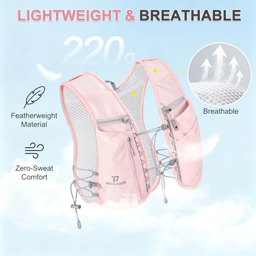 BECOJADDE 5L Running Vest for Women, Hydration Backpack Lightweight & Breathable for Trail Running, Marathon, Hiking, Cycling - color: Pink
