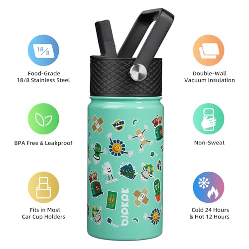 BJPKPK Insulated Water Bottle, 15oz Stainless Steel with Straw Lid - color: Spring Party-Green, style: 15oz