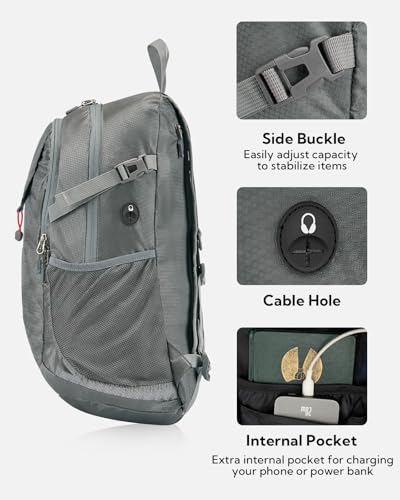 WATERFLY Lightweight Packable Hiking Backpack, 30L Day Pack Grey - color: Grey