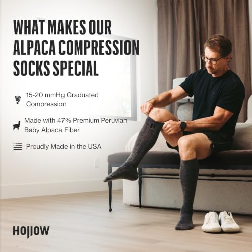 HOLLOW Alpaca Compression Socks for Women & Men, 15-20 mmHg, Made in USA - color: Black, size: Small