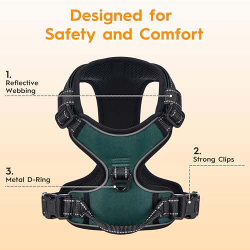No Pull Dog Harness, No-Choke Soft Padded Reflective Dog Vest Harness with Front Clip & Top Handle, 2 Quick-Release Buckles, Adjustable for Small Medium Large Dogs - color: Tundra Green, size: X-Small
