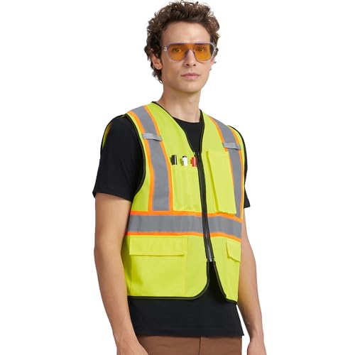 A-KSAFETY High Visibility Safety Vest for Men Women with Pockets and Zipper - color: Yellow, size: 3X-Large