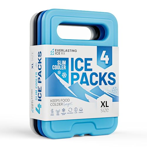 Slim Ice Packs for Lunch Box with Handle, BPA Free Freezer Packs, 4 Pack