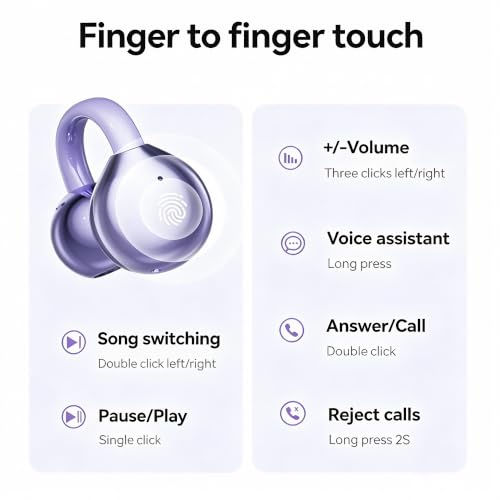 Open Ear Earbuds Clip On Headphones Wireless Earbuds for Workout(Purple) - color: Purple