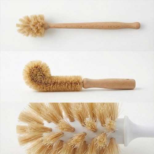 2-Piece Wooden Bottle Brush Set - Includes Tapered Cup Brush & L-Shape Coconut Scrubber - Beech Wood Cleaning Kit for Water Bottles, Glassware & Vases - size: 2 Piece Set - Tapered + L-Shape