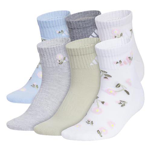 adidas Women's Athletic Cushioned Quarter Ankle Socks 6 Pairs - color: Graphic/Glow Blue/Grey/Frozen Purple