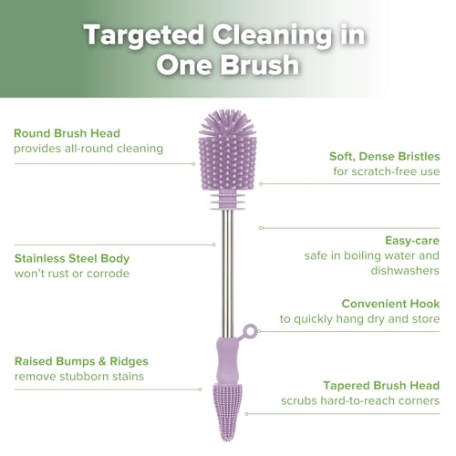 Haakaa Silicone Cleaning Brush for Baby Bottles & Crevices, Lavender,1PK - color: Lavender, size: 1 Piece Set