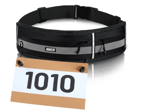 MIER Running Belt for Women & Men, Fanny Pack with Marathon Bib Clip, Black - color: Black