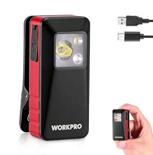 WORKPRO Rechargeable 500 Lumens EDC Flashlight Clip-on Light with 8 Modes - color: Red