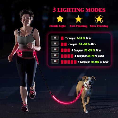 Light Up Waist Leash for Dog Walking, Hands Free LED Dog Leash with Light - color: Pink