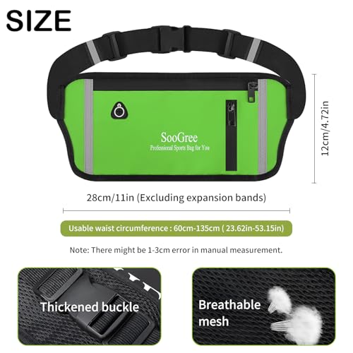ooGree Fanny Packs for Women Men Slim Running Belt Waist Pack Runners Bag Waterproof Money Belt Phone Holder for Sports Hiking Traveling Walking Reflective Strip Adjustable Strap - color: Green, size: 1187