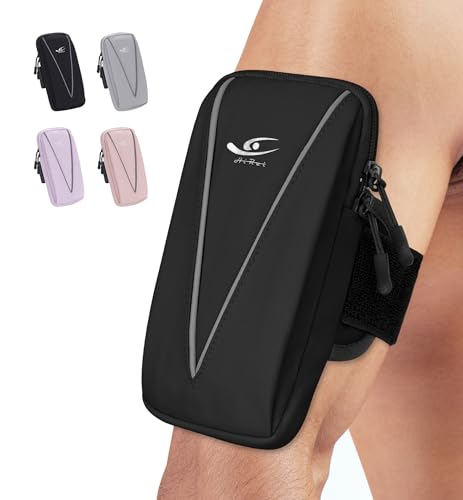 HiRui Cell Phone Holder Arm Bag & Wrist Bag for Phone, Sports Running Armband for Gym & Cycling, Compatible with iPhone 17/17Pro/Plus/16/15 Samsung Galaxy All Phones, Reflective & Adjustable (Black) - color: Black