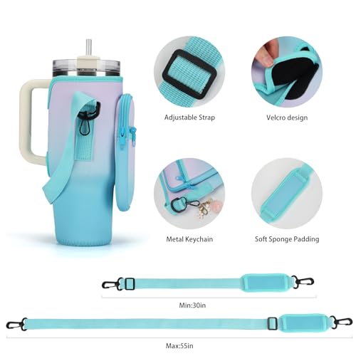 GOEWY Water Bottle Carrier Bag for Stanley Cup 40/30oz with Phone Pockets - color: Purple Blue Gradient, size: 40oz