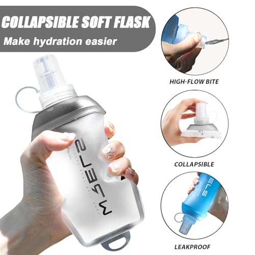 WRELS 200ml/350ml/500ml Collapsible Soft Flask,BPA Free Folding Soft Water Bottle with Hanging Ring,Lightweight TPU Hydration Flask for Running Marathon Cycling Hiking - color: Grey-500ml*2