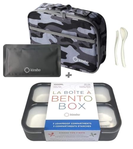 kinsho Camo Lunch Box, Ice Pack Insulated Bag for Teens Adults, Black Gray - color: Black with Camo Bag