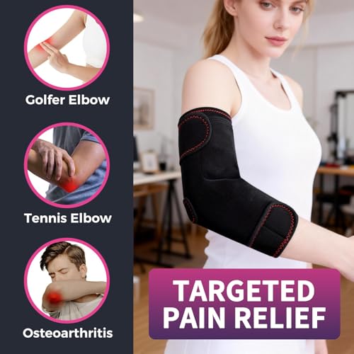Heated Arm Massager Elbow Brace for Tendonitis Tennis Elbow Pain Relief, Portable Heating Pad Sleeve with Massage and Compression Support for Cubital Tunnel Ulnar Nerve