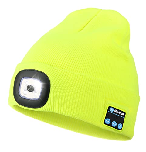 Wmcaps Bluetooth Beanie with LED Light and Headphones, Christmas Tech Gifts - color: Fluorescent Yellow