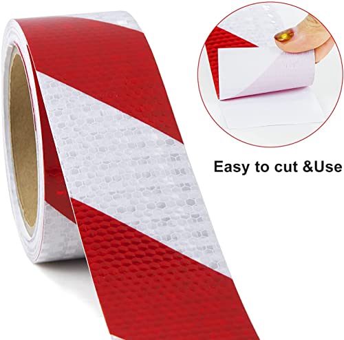 Reflective Tape, Waterproof Self Adhesive Dot Safety Reflector - color: Red White, size: 2 Inch x 32.8 Feet