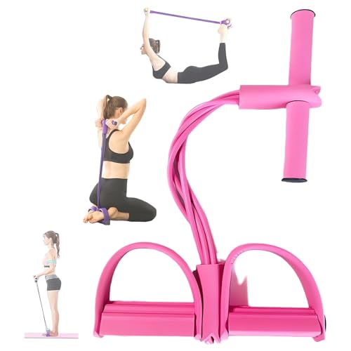 21 Fitness Resistance Bands-4 Tube Pedal Ankle Puller - 2023 New Sit up Leg Stretch Rope Exercise Bands with Handles, Stretching Workout Fitness Bands for Arm Weights Exercise Equipment - color: Pink