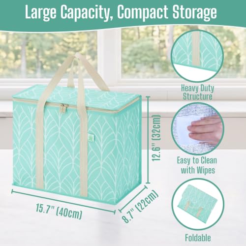 VENO 3 Pack Cooler Bag Insulated Grocery Bags for Food Delivery Heavy Duty - color: Evergreen, size: 3 Pack