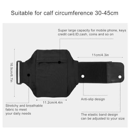 Amabro Leg Phone Holder Non Slip Cellphone Thigh Ankle Wallet Armband Strap - color: Black, size: 30-45cm