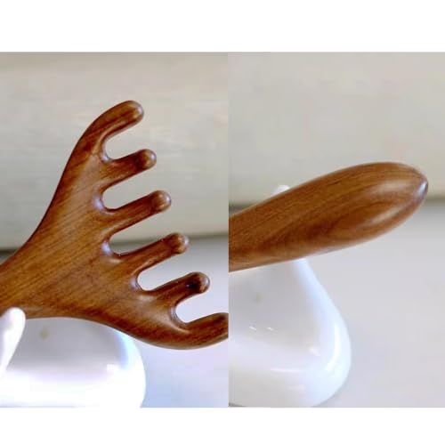 OULIGET Natural Wooden Gua Sha Tool,Wooden Gua Sha Scraping Massage Tool,Long Handle Sandalwood Six Claw Antler Massager,1 Pieces - style: Gua Sha Comb