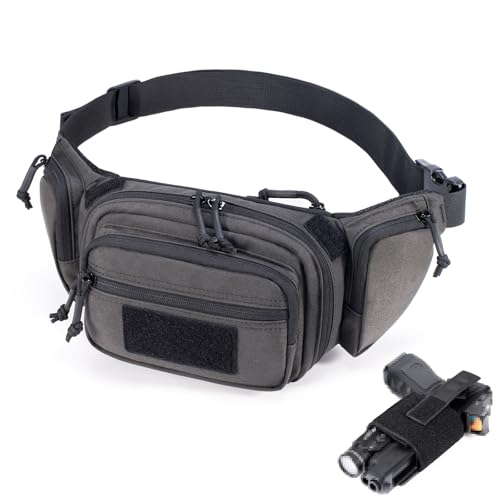 CCW Tactical Fanny Pack for Concealed Carry, 500D Nylon Low Profile EDC Waist Bag with Pistol Holster & YKK Zippers, Everyday Carry Hip Pack (Dark Grey) - color: Dark Grey